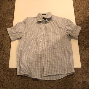 Men’s Button Down Shirt, Short Sleeved, Blue & White, Eddie Bauer, Size Large